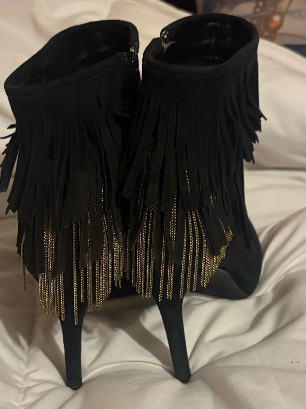 Giani Bernini Black Suede Fringe Ankle Booties